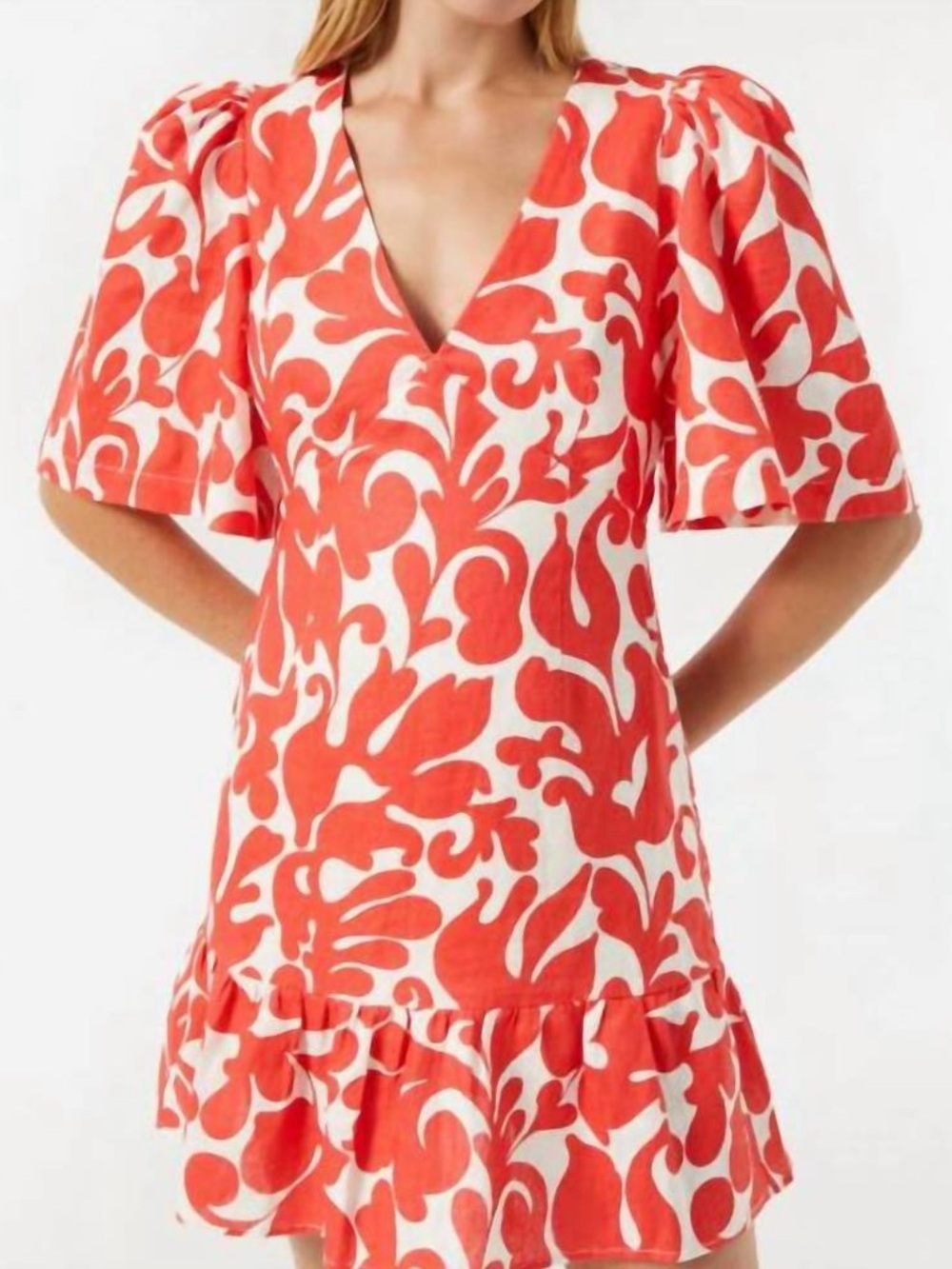 RHODE The Mariana Linen Mini Dress in Red Caspian Lagoon
